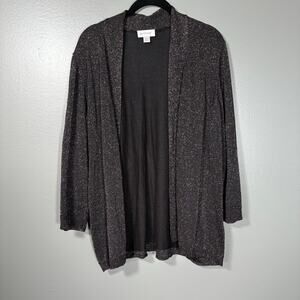 Avenue Black Glitter Glam Open Front Cardigan Sweater - 22/24 - Womens Plus Size